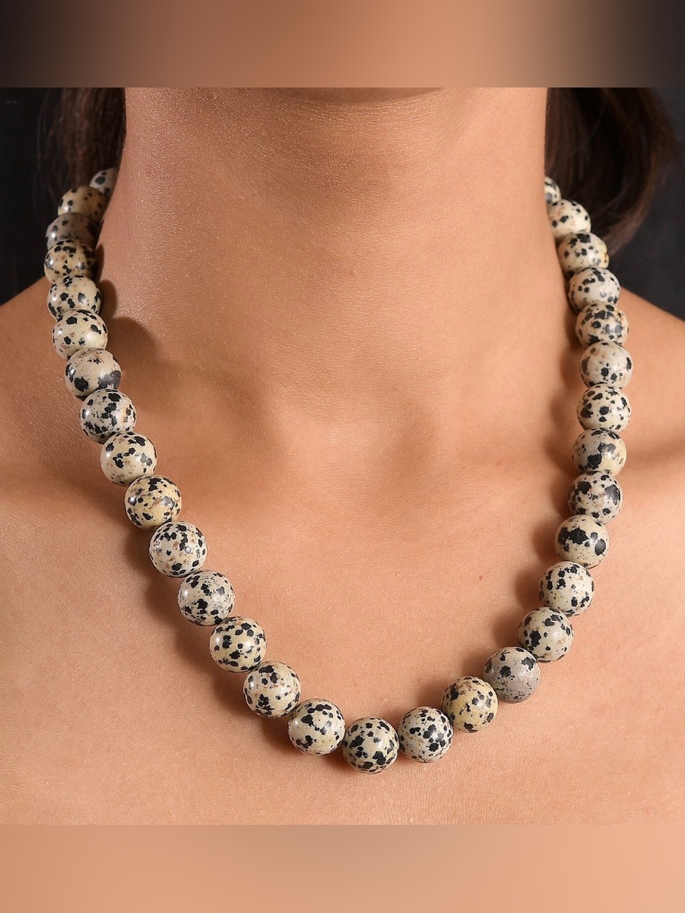 Dalmatian Jasper Beaded Necklace - Cream and Black